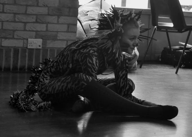Solo theatre craft performance in black and white, Karen Chapman School of Dancing